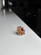 Load image into Gallery viewer, Magenta Flower w/Magenta Stone Ring