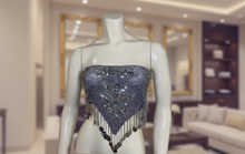 Load image into Gallery viewer, Dark Blue Sequins and Beaded Festival Party Belt/Strapless Top