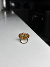 Load image into Gallery viewer, Circle Magenta Flower w/Green Stone Ring