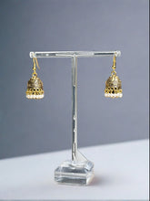 Load image into Gallery viewer, Mini White and Gold Jhumka Earrings
