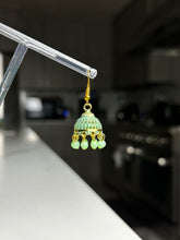 Load image into Gallery viewer, Mini Sea Green and Gold Jhumka Earrings