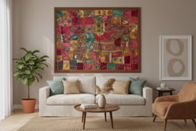 Load image into Gallery viewer, Large Tan Patchwork Textile Wall Art