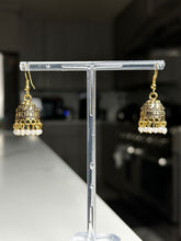 Load image into Gallery viewer, Mini White and Gold Jhumka Earrings