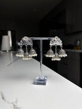 Load image into Gallery viewer, 3 Dangly Silver Jhumka Earrings