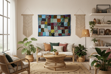 Load image into Gallery viewer, Large Blue Patchwork Textile Wall Art