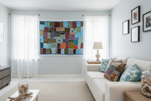 Load image into Gallery viewer, Large Blue Patchwork Textile Wall Art