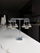 Load image into Gallery viewer, 3 Dangly Silver Jhumka Earrings