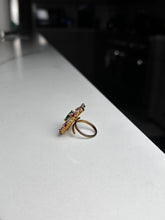Load image into Gallery viewer, Circle Magenta Flower w/Green Stone Ring