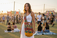 Load image into Gallery viewer, Blue Sari Patchwork Crossbody V Cut Bag