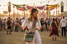 Load image into Gallery viewer, Pink Sari Patchwork Crossbody V Cut Bag