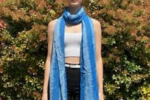 Load image into Gallery viewer, Blue Plaid Glitter Cotton Scarf