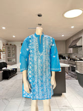 Load image into Gallery viewer, Blue w/Full White Embroidery Cotton Kurta