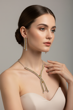 Load image into Gallery viewer, Gold Crystal X-Necklace Set – Rhinestone Lariat Statement Jewelry