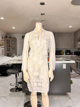 Load image into Gallery viewer, White Georgette Kurta Set with White Embroidery + Matching Scarf – Sheer Tunic