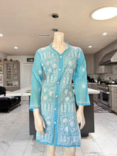 Load image into Gallery viewer, Pastel Sky Blue w/White Floral Cotton Embroidered Button-Front Kurta
