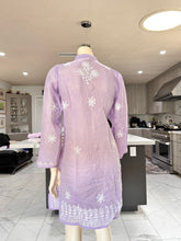 Load image into Gallery viewer, Pastel Lilac w/White Floral Embroidery Cotton Embroidered Button-Front Kurta