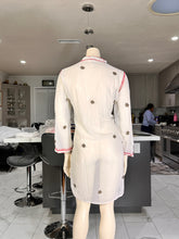 Load image into Gallery viewer, White Georgette Kurta Set with Red Floral Embroidery + Matching Scarf – Sheer Tunic