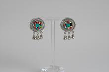 Load image into Gallery viewer, Silver w/Multicolored Beads Circular Lightweight Small Earrings