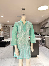 Load image into Gallery viewer, Pastel Sea Green w/Full White Embroidery Cotton Kurta