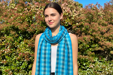 Load image into Gallery viewer, Blue Plaid Cotton Scarf