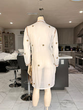 Load image into Gallery viewer, White Georgette Kurta Set with Gold Floral Embroidery + Matching Scarf – Sheer Tunic