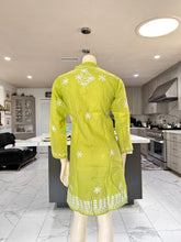 Load image into Gallery viewer, Lime Green w/White Floral Embroidery Cotton Embroidered Button-Front Kurta