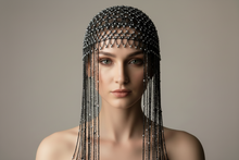 Load image into Gallery viewer, Black Full-Length Beaded Fringe Headpiece