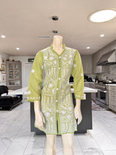 Load image into Gallery viewer, Pastel Olive Green w/White Floral Embroidery Cotton Embroidered Button-Front Kurta