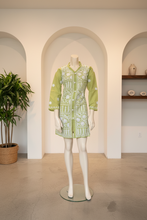 Load image into Gallery viewer, Pastel Olive Green w/White Floral Embroidery Cotton Embroidered Button-Front Kurta