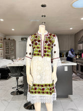 Load image into Gallery viewer, White Georgette Kurta with Maroon & Olive Floral Embroidery + Lace Trim – Sheer Tunic