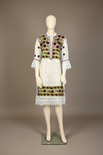 Load image into Gallery viewer, White Georgette Kurta with Maroon & Olive Floral Embroidery + Lace Trim – Sheer Tunic