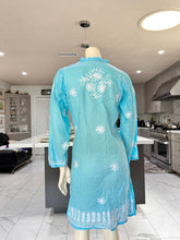 Load image into Gallery viewer, Pastel Sky Blue w/White Floral Cotton Embroidered Button-Front Kurta