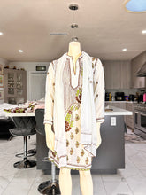 Load image into Gallery viewer, White Georgette Kurta with Brown & Olive Embroidery + Matching Scarf – Sheer Tunic