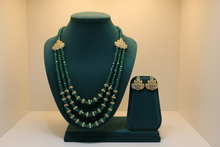 Load image into Gallery viewer, Emerald Green Beaded Layered Necklace Set – Gold Crystal Statement Jewelry