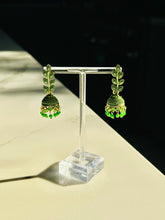 Load image into Gallery viewer, Small Gold & Green Leaf Lightweight Jhumki Earrings