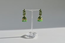 Load image into Gallery viewer, Small Gold & Green Leaf Lightweight Jhumki Earrings