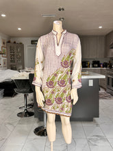 Load image into Gallery viewer, White Georgette Kurta with Purple & Olive Floral Embroidery – Sheer Tunic