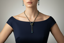 Load image into Gallery viewer, Turquoise Crystal Lariat Necklace Set – Gold Y Necklace & Drop Earrings