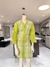 Load image into Gallery viewer, Lime Green w/White Floral Embroidery Cotton Embroidered Button-Front Kurta