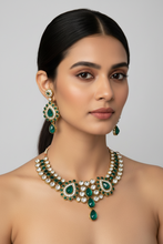 Load image into Gallery viewer, Emerald Green Crystal Statement Necklace Set – Gold Indian Party Jewelry