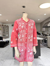 Load image into Gallery viewer, Coral w/White Floral Cotton Embroidered Button-Front Kurta
