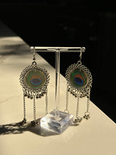 Load image into Gallery viewer, Long Silver Circular Shaped Peacock Earrings