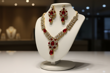 Load image into Gallery viewer, Red Crystal Statement Necklace Set – Gold Indian Party Jewelry