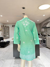 Load image into Gallery viewer, Sea Green w/White Floral Embroidery Cotton Embroidered Button-Front Kurta