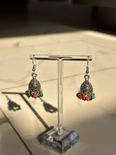 Load image into Gallery viewer, Silver w/Multicolored Beads Lightweight Small Jhumki Earrings