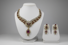 Load image into Gallery viewer, Gold and Purple Kundan Princess Necklace Set with Tikka – Indian Party Jewelry