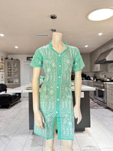 Load image into Gallery viewer, Sea Green w/White Floral Embroidery Half Sleeve Cotton Embroidered Button-Front Kurta
