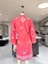 Load image into Gallery viewer, Coral w/White Floral Cotton Embroidered Button-Front Kurta