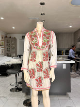 Load image into Gallery viewer, White Georgette Kurta Set with Red Floral Embroidery + Matching Scarf – Sheer Tunic
