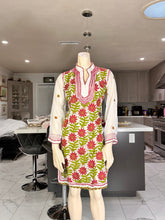 Load image into Gallery viewer, White Georgette Kurta with Pink & Green Floral Embroidery – Sheer Tunic + Matching Scarf